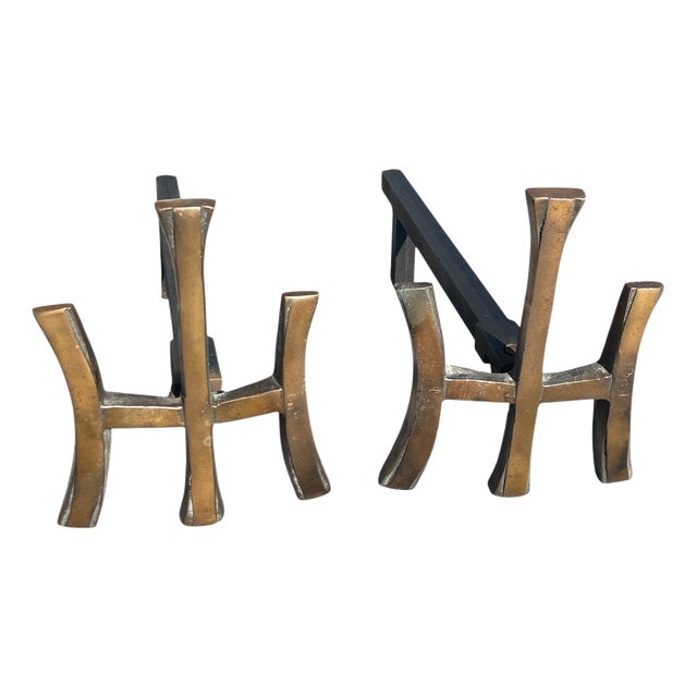 Bronze Andirons in the style of Maria Pergay, 1970, Set of 2 For Sale