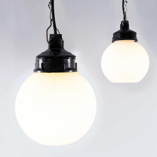 Black Small Industrial Opaline Globe Pendant Lamp, 1940s For Sale - Image 8 of 17
