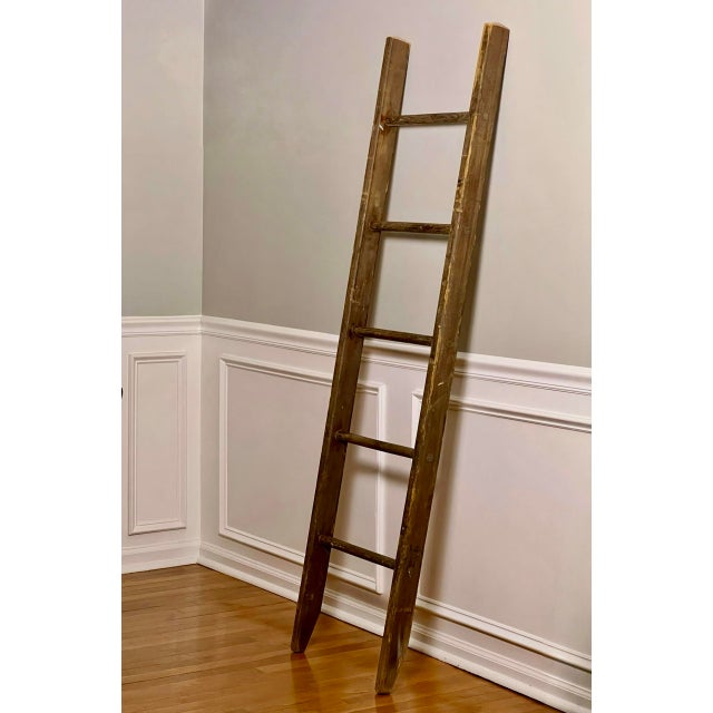 Rustic Antique American Rustic Farmstead Wooden Ladder For Sale - Image 3 of 15