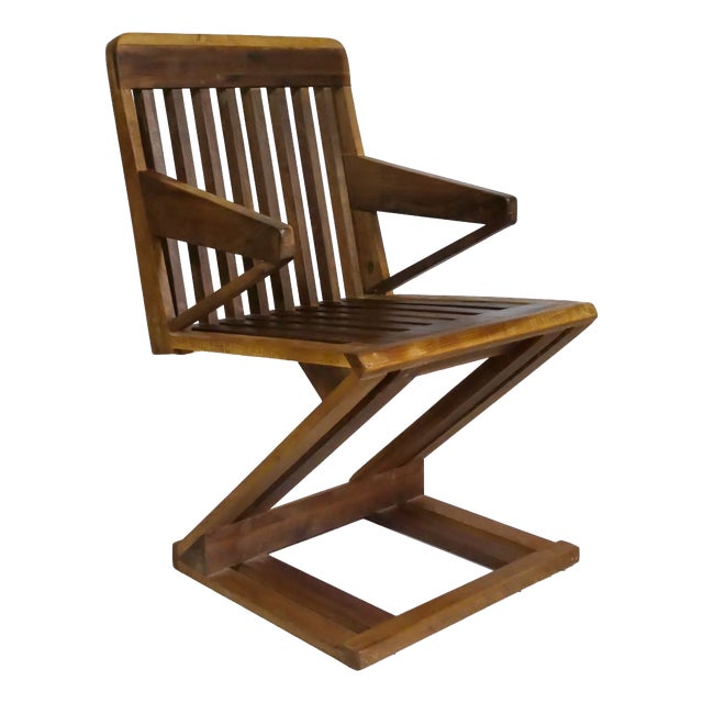 Vintage Wooden Zig Zag Chair, 1980s For Sale