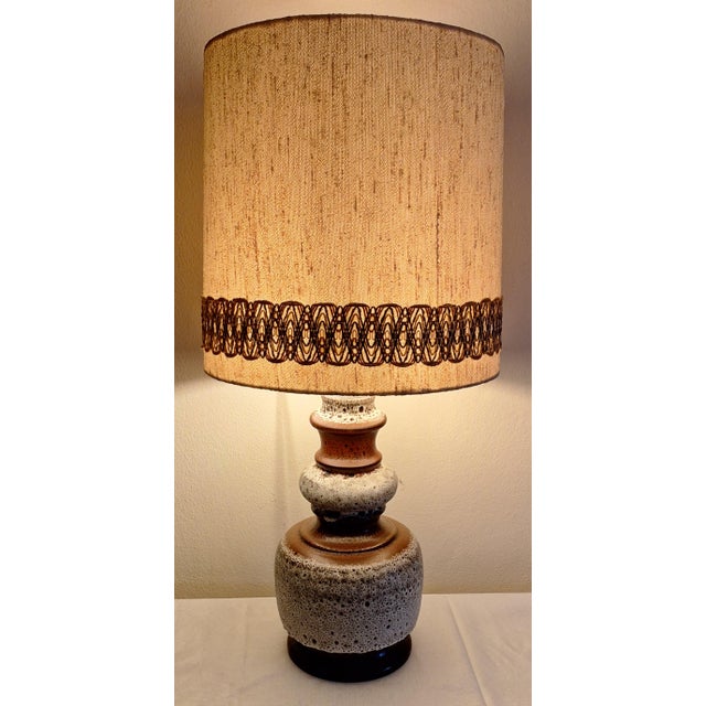 Beige Vintage Fat Lava Ceramic Table Lamp with Fabric Shade from Hustadt-Leuchten, 1970s For Sale - Image 8 of 8