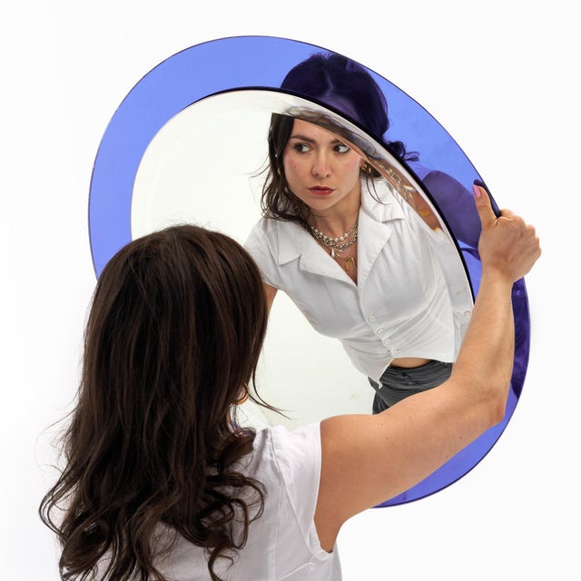 Italian Vintage Blue Glass Mirror For Sale - Image 9 of 9