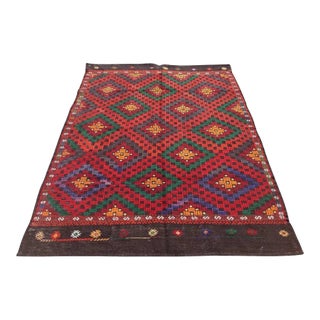 1960s Embroidered Handmade Kilim Rug - 69"x96" For Sale