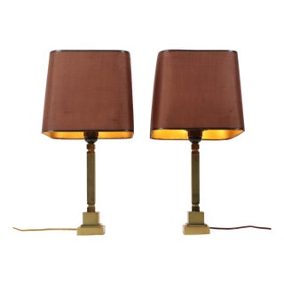 Mid-Century Brass Table Lamps in the style of Boulanger, 1950s, Set of 2 For Sale