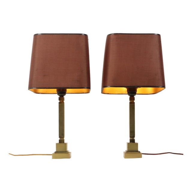 Mid-Century Brass Table Lamps in the style of Boulanger, 1950s, Set of 2 For Sale