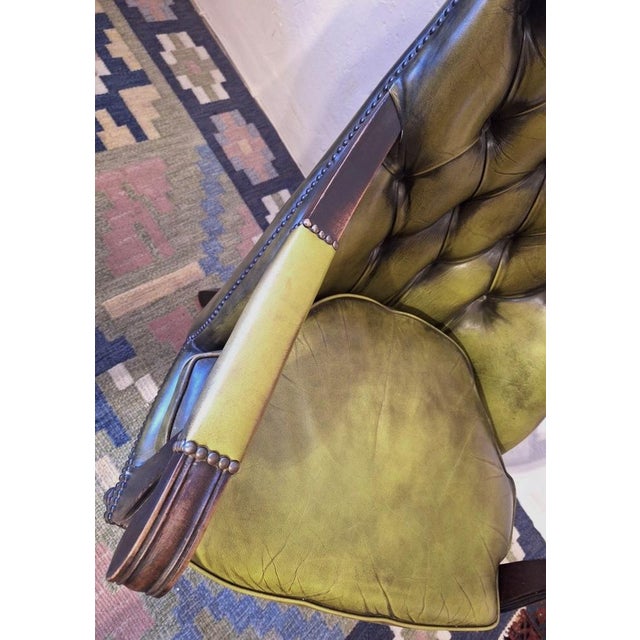 Olive Green Tufted Leather Chesterfield Library Chair, 1970s For Sale - Image 9 of 12