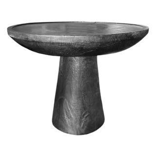 Round Side Table Crafted From Mango Wood Burnt Finish For Sale