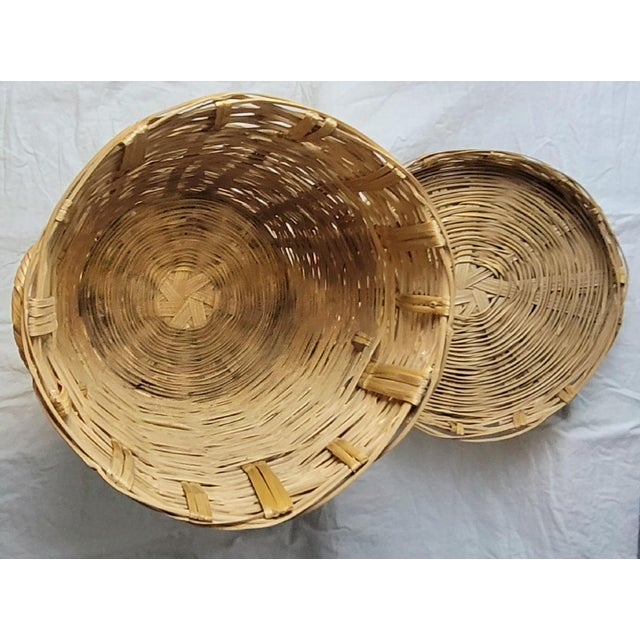 Wood Vintage Wicker Laundry Hamper With Lid Natural Woven Rattan Tall Storage Basket For Sale - Image 7 of 11