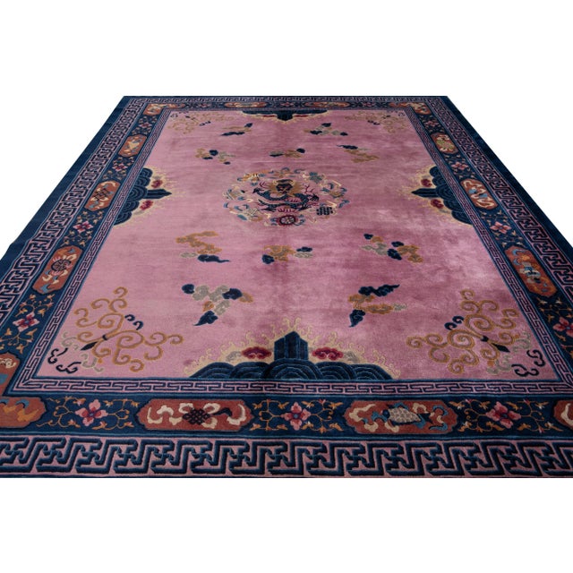 Chinese Purple Antique Beijing Dragon Handmade Wool Rug For Sale - Image 3 of 11
