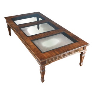 Adams Revival Coffee Table Walnut Glass Inserts For Sale