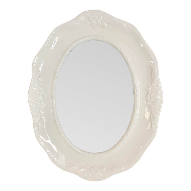 Vintage Art Nouveau Victorian Farmhouse Ceramic Oval Photo Frame. For Sale