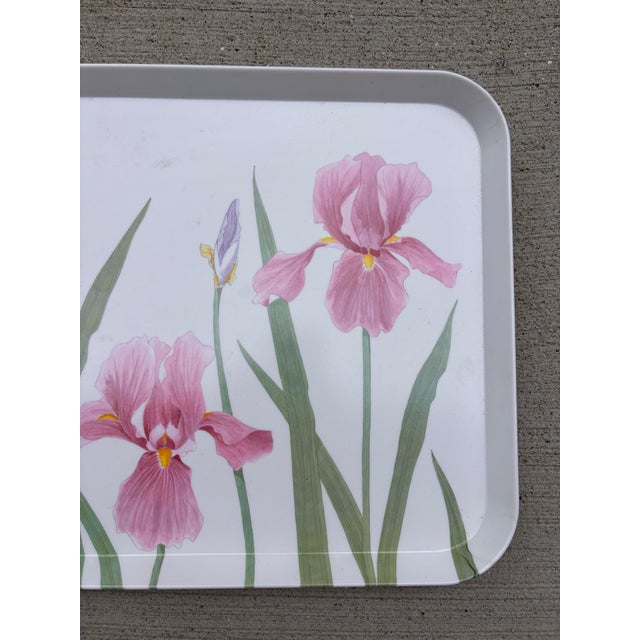 French Country 1980s Italian Botanical Iris Serving Tray | Vintage Floral Tea Cocktail Tray | Made in Italy For Sale - Image 3 of 9