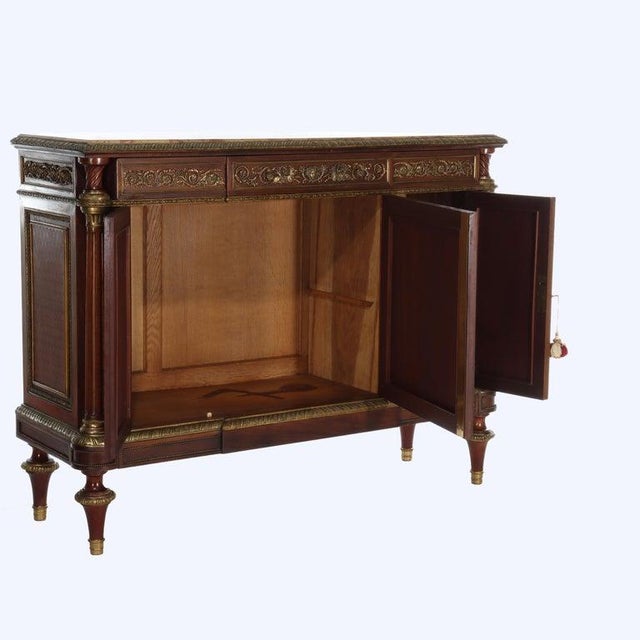 French Louis XVI Rosewood, Kingwood, Mahogany & Ormolu Rouge Marble Top Credenza For Sale - Image 14 of 18