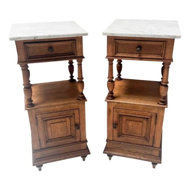Art Nouveau Nightstands with Marble Tops, 1900s, Set of 2 For Sale