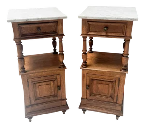 Art Nouveau Nightstands with Marble Tops, 1900s, Set of 2