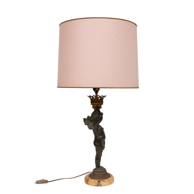Antique French Empire Bronze Cherub Table Lamp, 1890s For Sale - Image 6 of 16