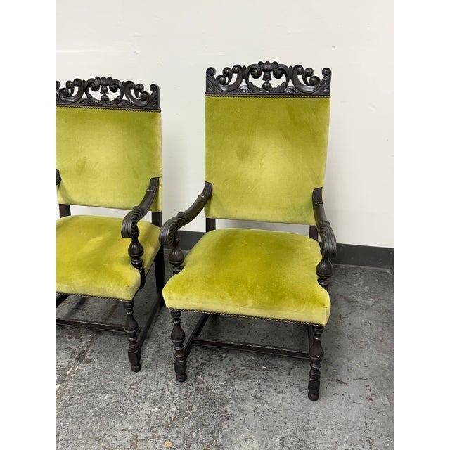 Traditional Antique Carved Wood Couples Armchairs, Pair For Sale - Image 3 of 12