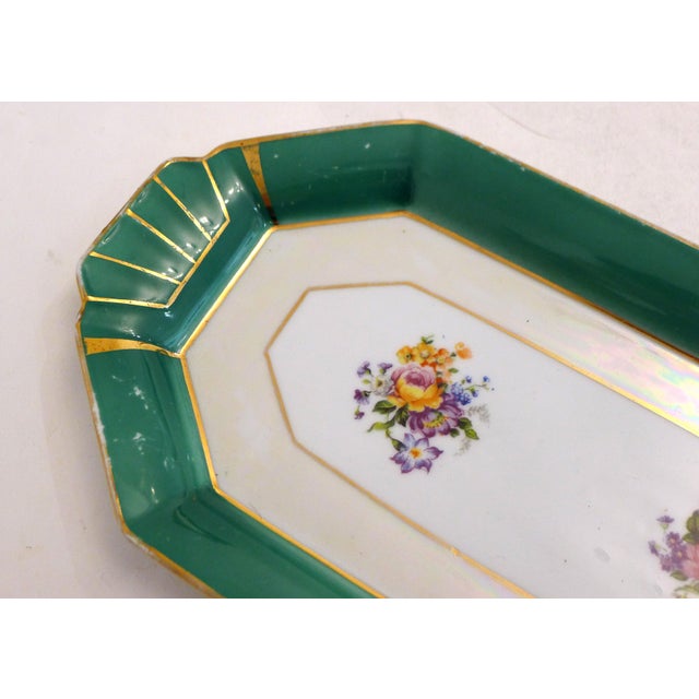 Green Art Deco Cake Plate with Floral Motif in Porcelain from Limoges, 1940s-1950s For Sale - Image 8 of 13