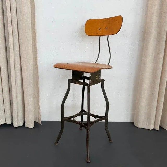 Wood Industrial Height Adjustable Stool by Toledo Metal Furniture Co. For Sale - Image 7 of 9