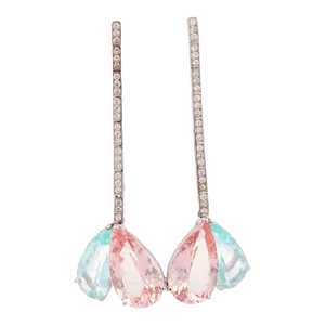 Vintage 26 CTTW Aquamarine, Kunzite & Diamond Detachable Mix/Match Earrings - 2 Pieces