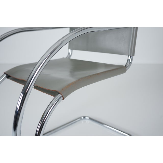MR20 Tubular Steel Cantilever Chair in Grey Leather by Ludwig Mies van der Rohe for Knoll International, 1970s For Sale - Image 16 of 18