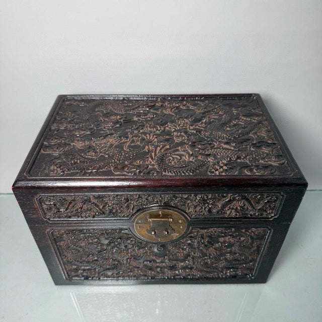 Carved Rosewood Dragon Chest Box, Chinese Keepsake Box For Sale - Image 4 of 9