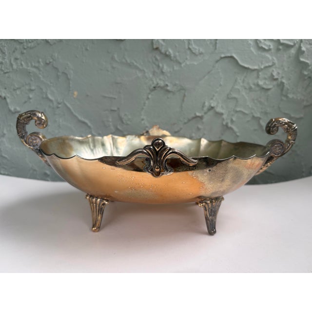 Vintage Silver-Plated Footed Jardiniere Centerpiece Bowl With Dragon Handles and Fleur-De-Lis Mounts For Sale In Orlando - Image 6 of 12