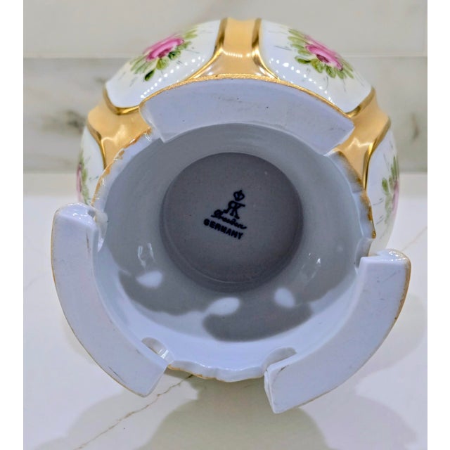 Richard Klemm Dresden Antique Hand-Painted Floral Porcelain Vase With Gold Gilt Handles, Germany For Sale - Image 12 of 13