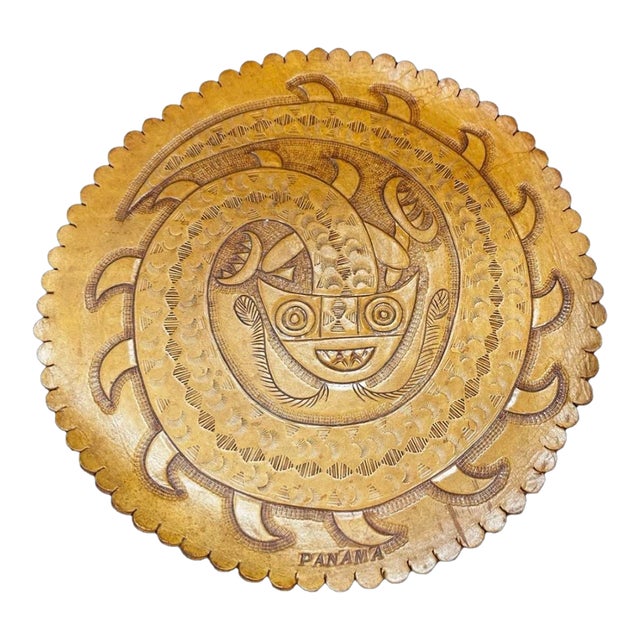 1960s Large Leather Carved Panama Wall Art Hanging For Sale