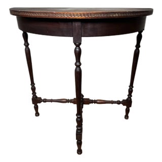 Antique Traditional Solid Wood Demi-Lune Gold Painted Greek Key Side Table For Sale