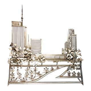 20th C. MCM Chicago Skyline Welded Metal Sculpture For Sale