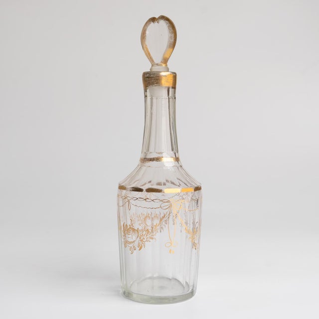 Antique French Louis XVI Gilded Crystal Decanter With Heart Stopper For Sale - Image 6 of 14