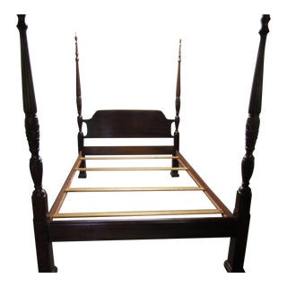 Solid Cherry Queen Size Rice Carved Poster Bed For Sale