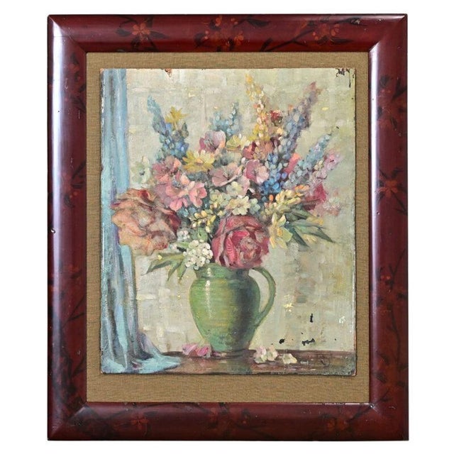 English English Vintage Framed Floral Still-Life Painting For Sale - Image 3 of 11