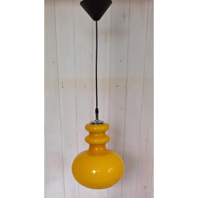 Vintage Ceiling Lamp with Yellow Glass Shade on Chrome-Plated Metal Mount, 1970s For Sale - Image 3 of 8