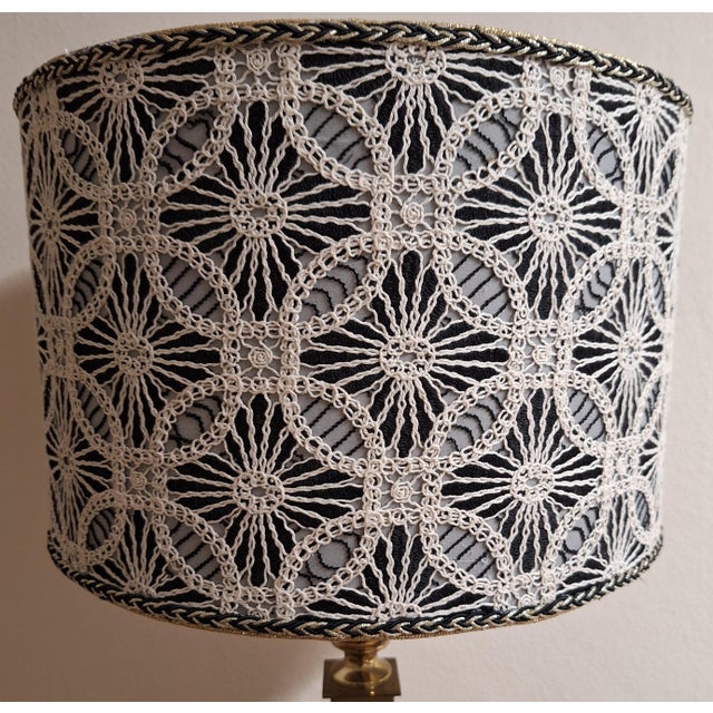 Black Vintage Floor Lamp with Classic Brass Base and Handmade Fabric Shade by Lamplove, 1980s For Sale - Image 8 of 11
