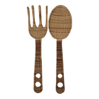 Giant Vintage Wicker Fork and Spoon Set- 2 Pieces For Sale