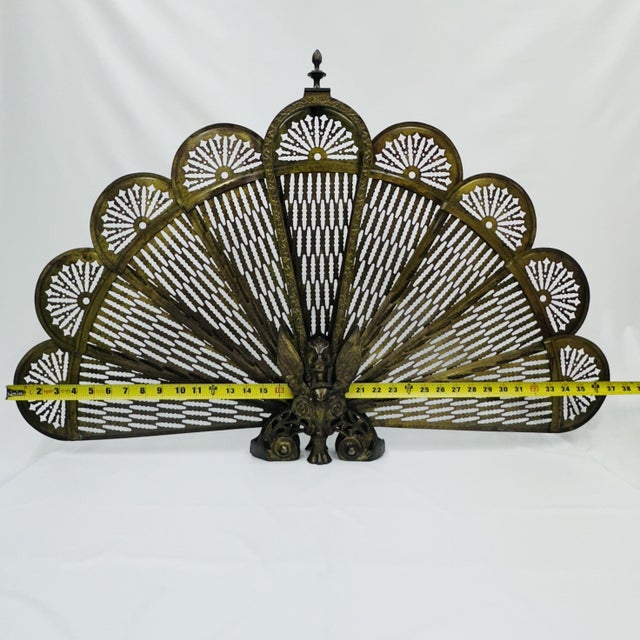 19th Century Gilt Bronze Brass Victorian Peacock and Sphinx Fire Screen Fan For Sale - Image 17 of 18