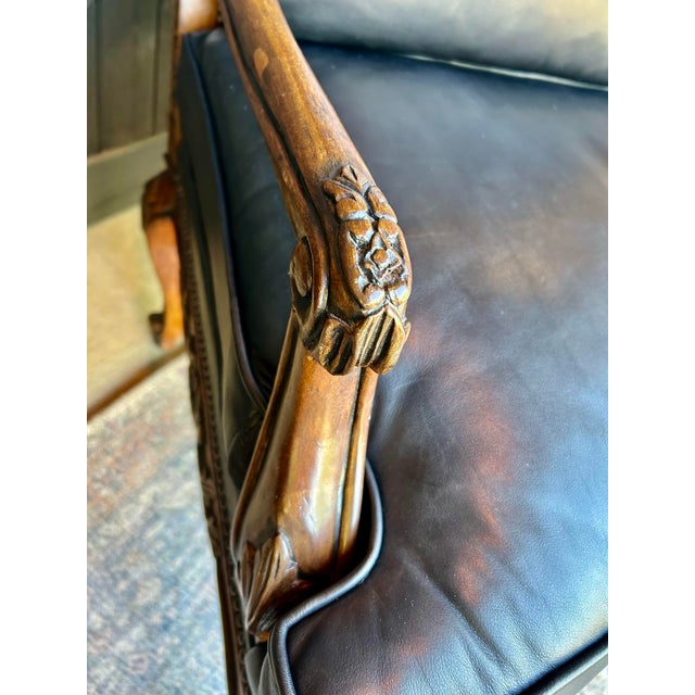 French 1990s Bergere Chair Pair in Luscious Black Leather For Sale - Image 3 of 8