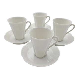 1940s Limoges Demitasse Cups With Saucers Set- 8 Pieces For Sale