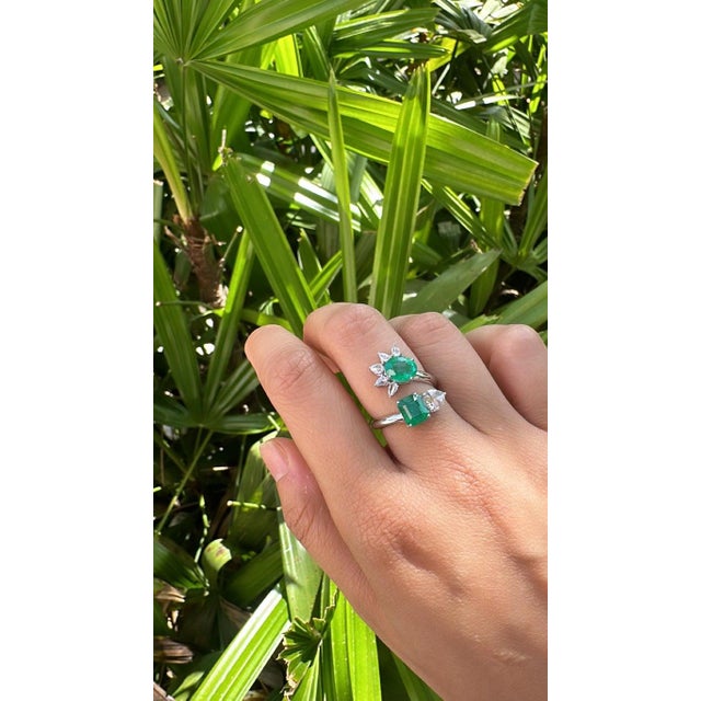 18k Gold, 2.63 Carats, Natural Zambian Emerald & Rose Cut Diamonds Cocktail Ring, Size 6 For Sale - Image 9 of 10