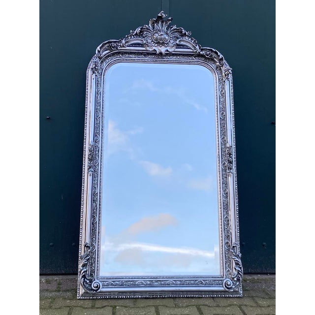 1960s French Louis XVI Silver Wood Floor Mirror For Sale - Image 4 of 11
