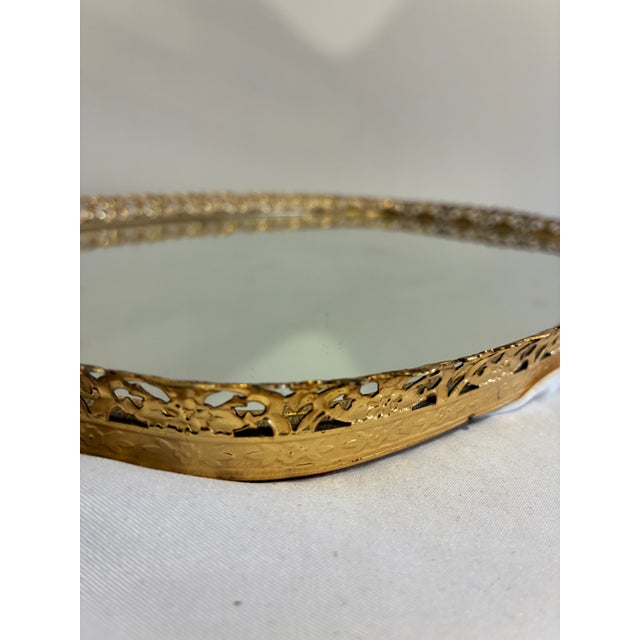 Hollywood Regency Vintage Matson 24k Gold Plated Filigree Mirror Vanity Tray For Sale - Image 3 of 8