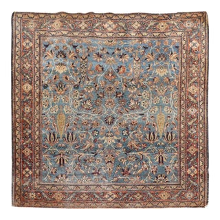 Early 20th Century Blue Square Sarouk Farahan Small Rug - 3'11" x 4'3" For Sale