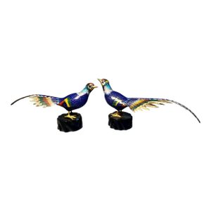 Pair Cloisonne Pheasants Large Chinese Sculpted Gilt Birds Qing Dynasty