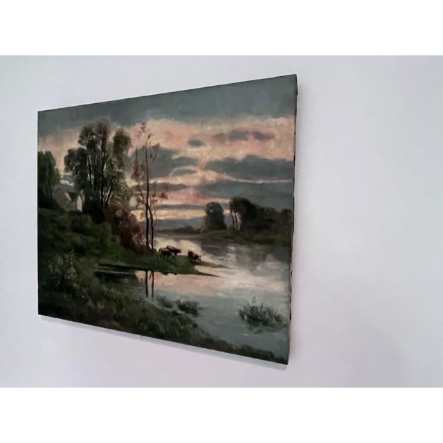 1960s Vintage Tonalist Riverside Landscape Oil Painting on Canvas For Sale - Image 5 of 9