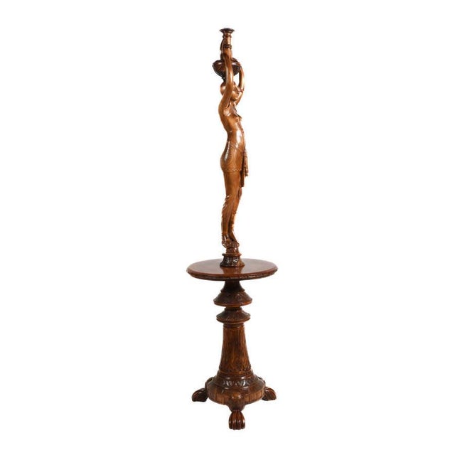 Egyptian Revival Carved Wood Figural Pedestal Side Table For Sale - Image 4 of 10