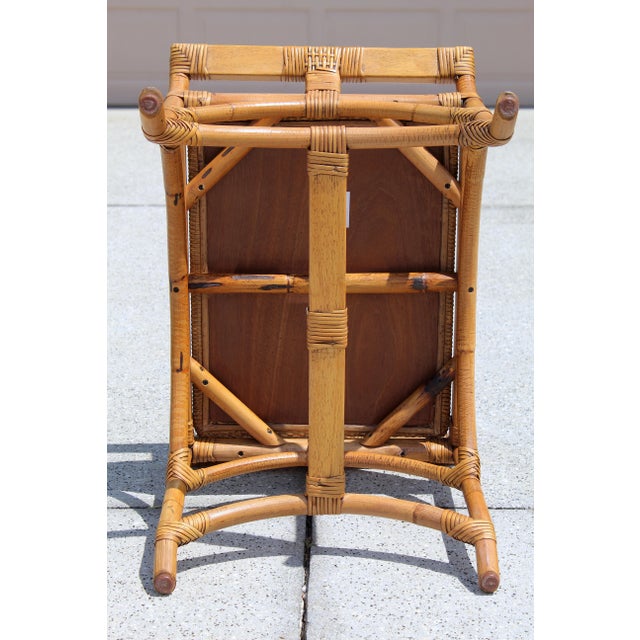 Handwoven Rattan & Bamboo Pagoda-Style Ottoman / Bench – Boho Coastal Charm For Sale - Image 13 of 13