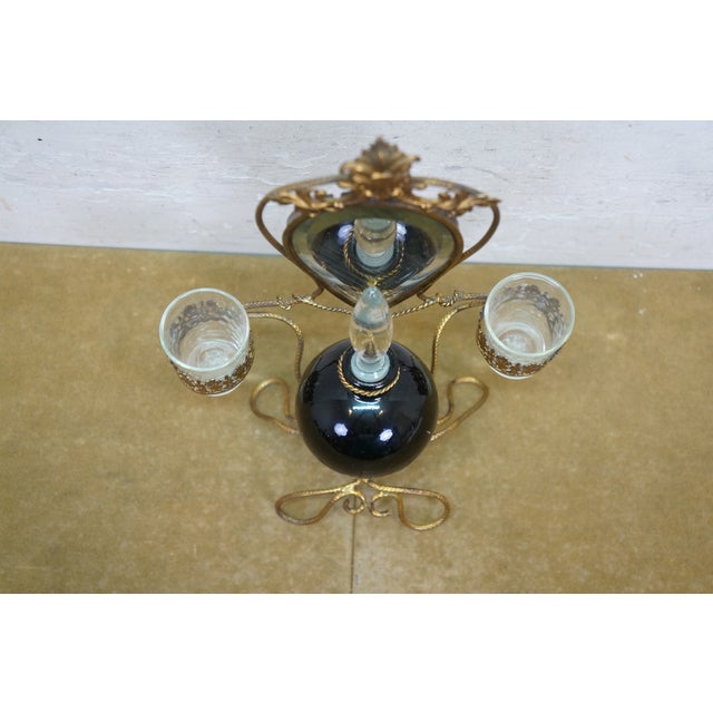 Early 20th Century Antique French Napoleon III Gilt Brass Table Top Perfume Vanity Set & Mirror 10" For Sale - Image 5 of 18