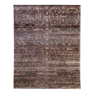 Hand Knotted Bamboo Silk and Wool Rug in High and Low Texture. 7'10"x 9'9" For Sale